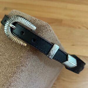 Black Leather Belt with Silver Accents